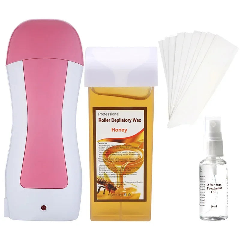 All-in-One Roll-On Waxing Kit – Soft Wax Heater with Cartridges and Wax Paper