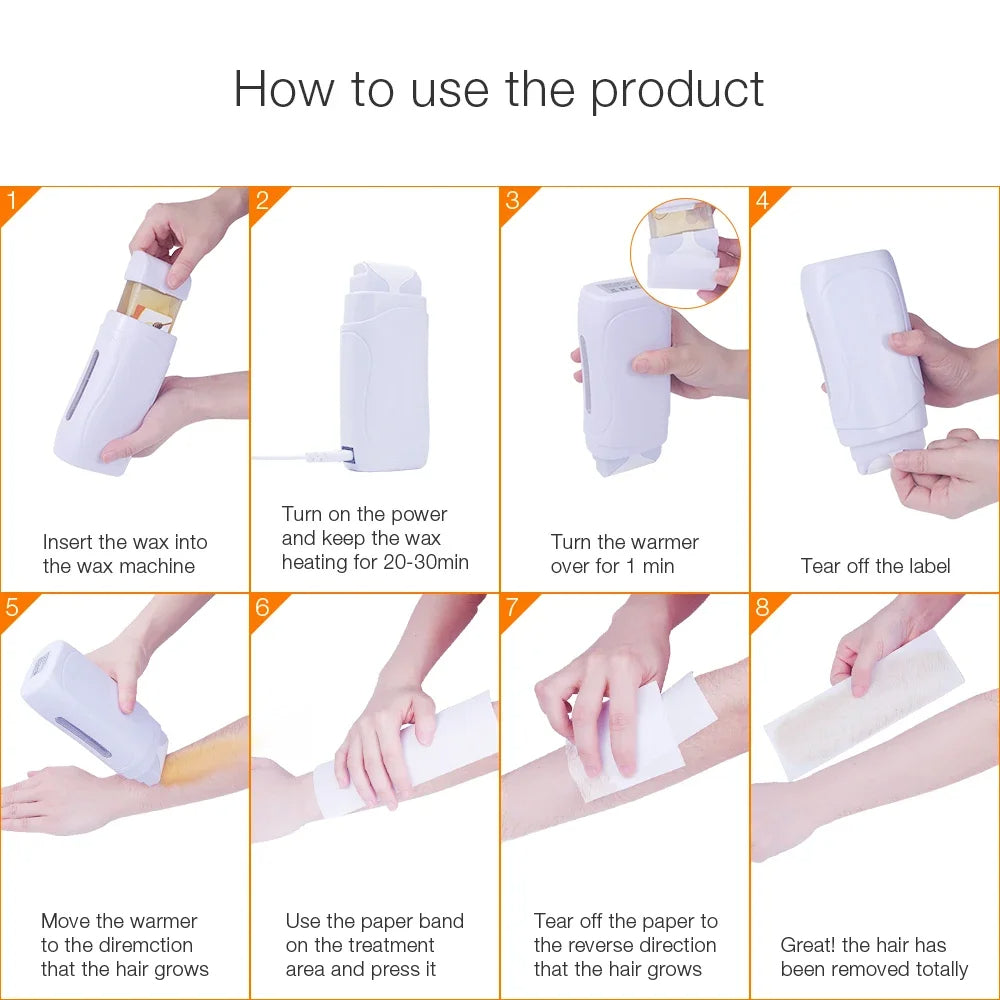 All-in-One Roll-On Waxing Kit – Soft Wax Heater with Cartridges and Wax Paper