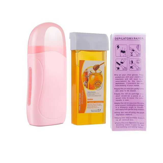 All-in-One Roll-On Waxing Kit – Soft Wax Heater with Cartridges and Wax Paper