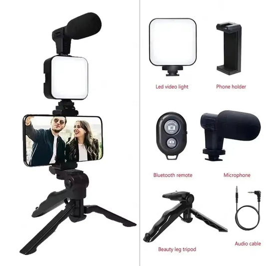 All-in-One Vlogging Stand – Ring Light, Phone Mount & Bluetooth Remote