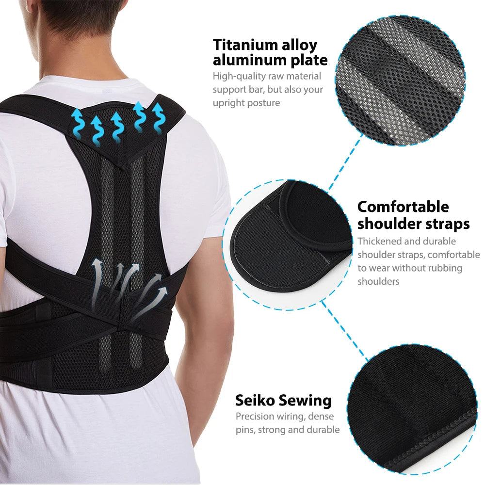 Posture Corrector Belt – Adjustable Back Support Brace for Men & Women | Shoulder Alignment, Sitting Position & Back Pain Relief